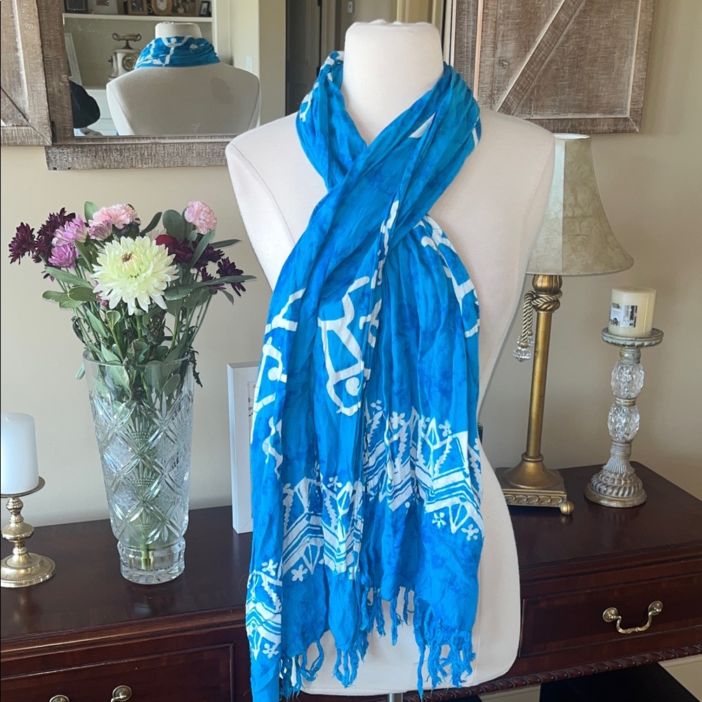 Bright Blue Beach Gypsy Bohemian Wrap with Tassels